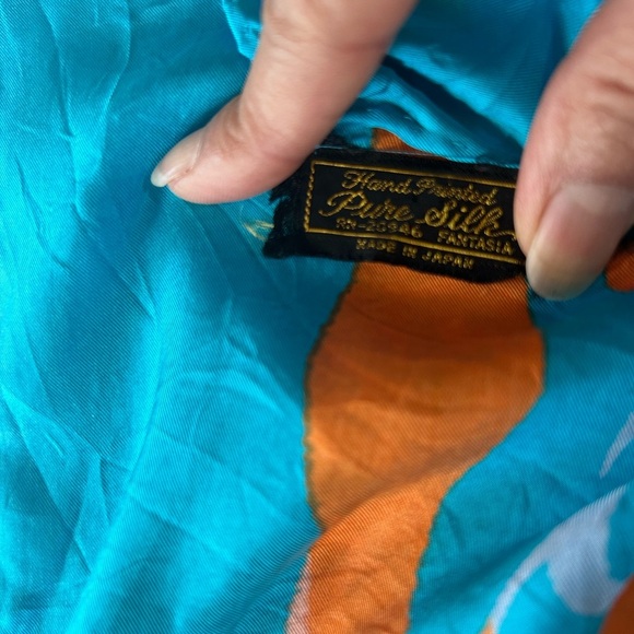 Silk Blue and Orange Scarf - Picture 8 of 16